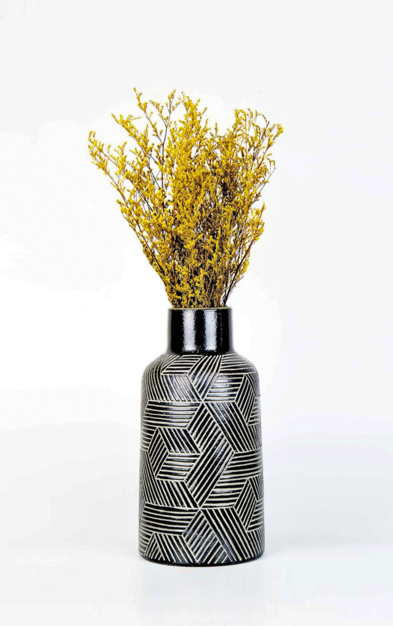 Hall Sleek Black Striped Vase (Large)